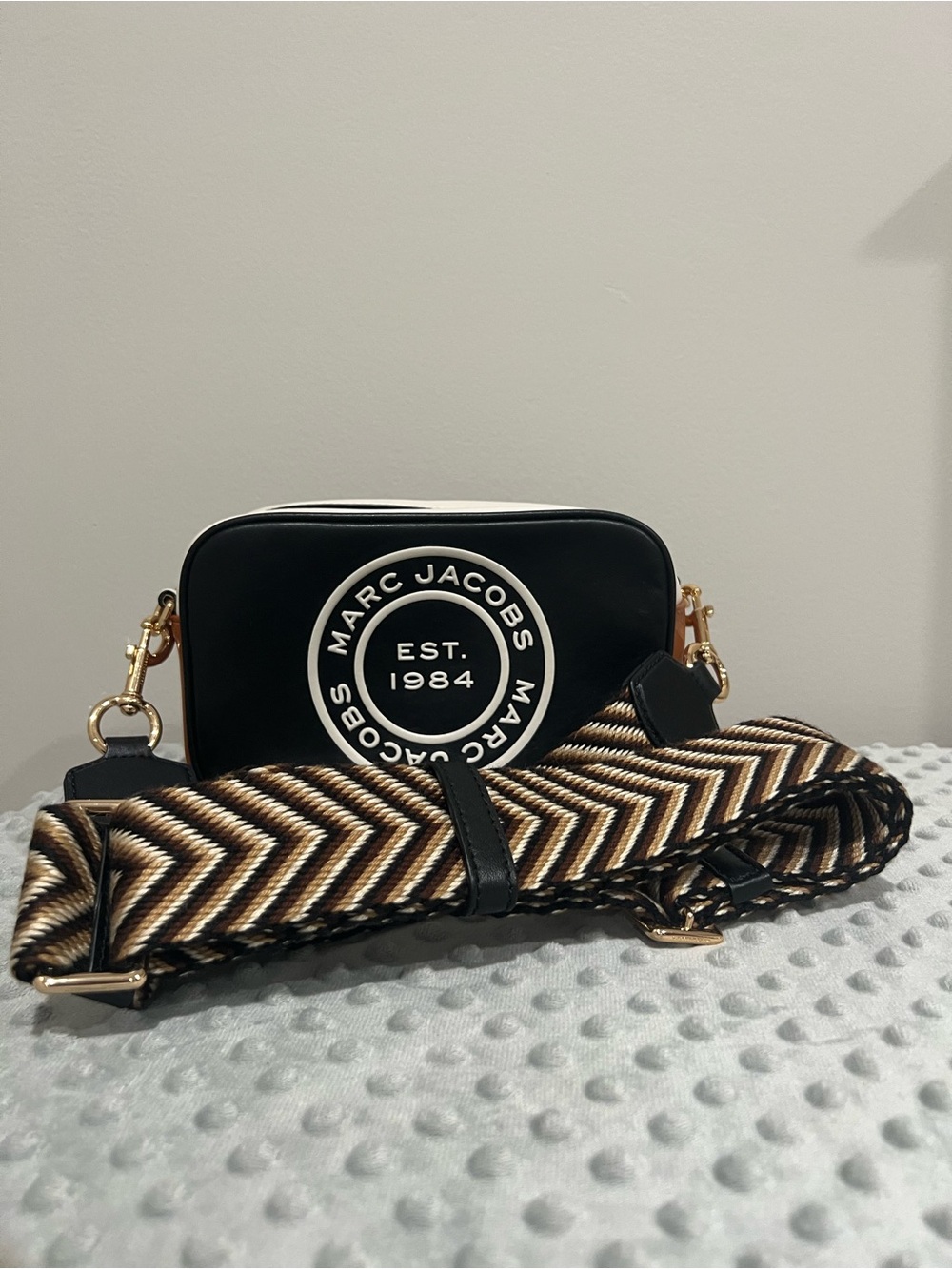 Marc Jacobs Black Camera Crossbody with Chevron Strap
